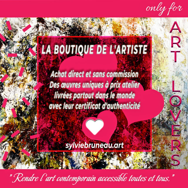 ONLY FOR ART LOVERS 

La boutique de l'artiste

Achat direct et sans commission.
Des œuvres uniques à prix atelier livrées partout dans le monde avec leur certificat d'authenticité.
"Rendre l'art contemporain accessible toutes et tous."
Sylvie BRUNEAU
https://sylviebruneau.art/
#art #artcollector #artcontemporain #artcontemporary #artist