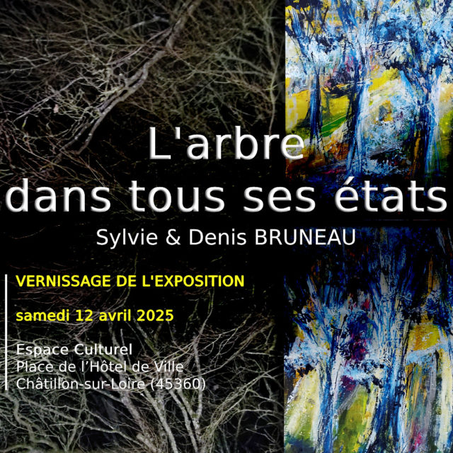 Monsieur Gérard GALFANO, Maire de Châtillon-sur-Loire et le Conseil municipal
ont le plaisir de vous convier au vernissage de l’exposition
de Sylvie et Denis BRUNEAU « l’arbre dans tous ses états »
Samedi 12 avril 2025 à 18 heures à l’espace culturel.
Exposition du 12 avril au 10 mai 2025 à l’espace culturel, 47 rue Franche
02 38 31 99 66 - espaceculturel@chatillonsurloire.fr - www.chatillon-sur-loire.com
https://sylviebruneau.com - https://denisbruneau.com 
#artcontemporain #artistes #exposition